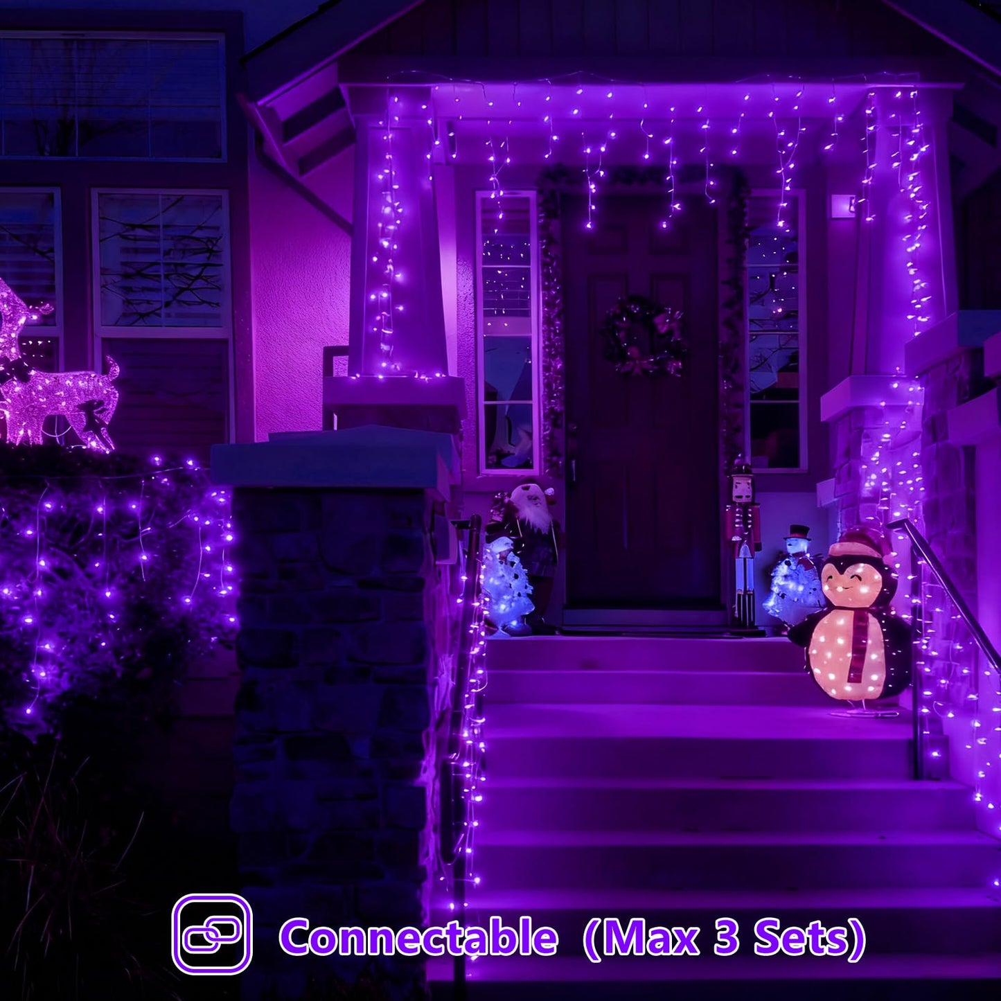 YEGUO 33ft 400 LED Purple Icicle Christmas Lights Outdoor Waterproof, 80 Drops Icicle Light Connectable, 8 Modes Christmas Lights Indoor with Memory Timer