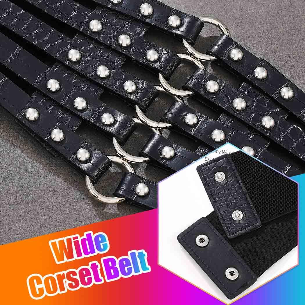 COSYDAYS Hollow Out Rivet Corset Belt Black Wide Elastic Leather Waist Belts Fashion Stretchy Belt Accessories for Women (Black)