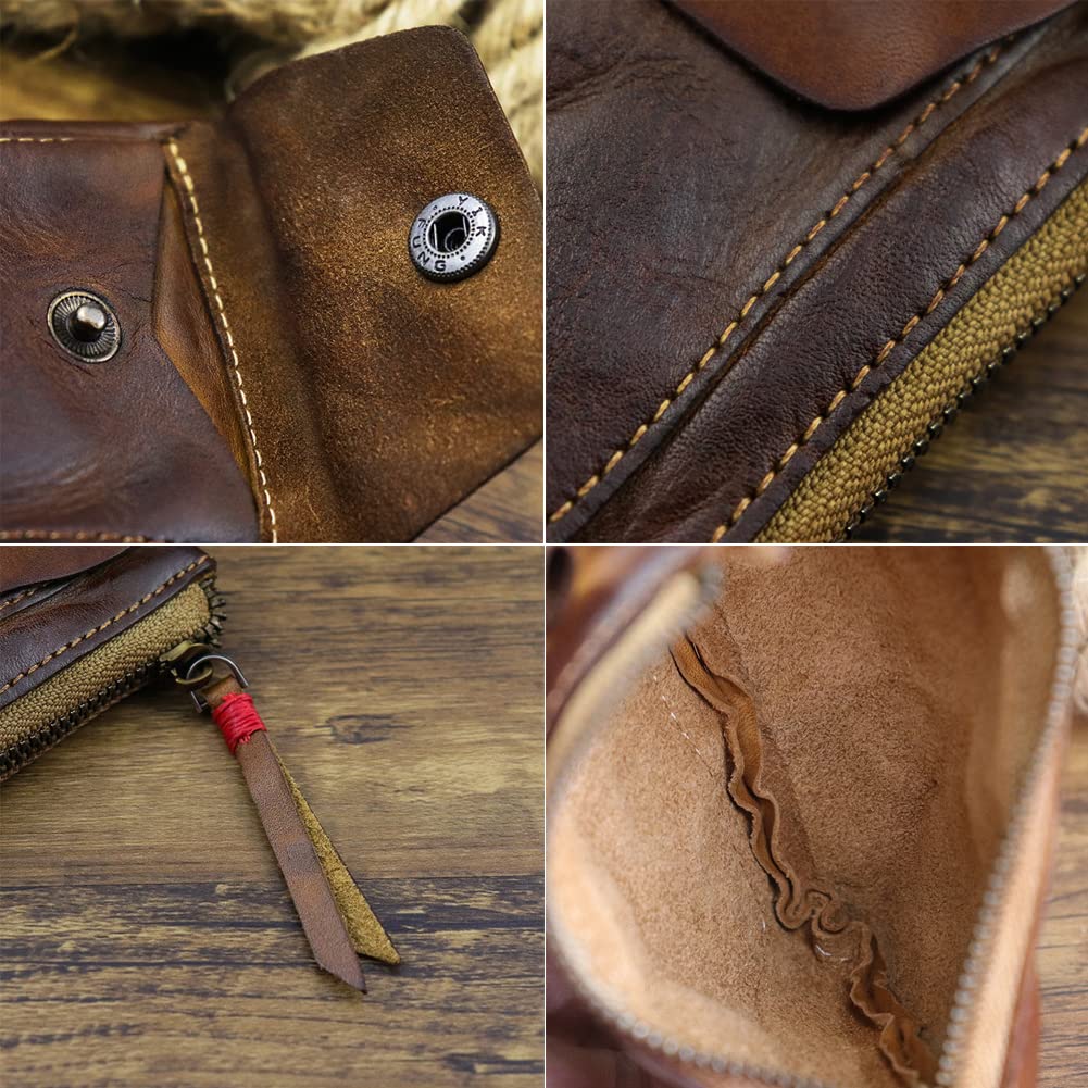 Wugebud 1 Pcs Leather Zipper Coin Purse Wallet With Card Slots, Snap Coin Organizer, Change Holder,Card Case, Leather Zipper Storage Bag for Men & Women