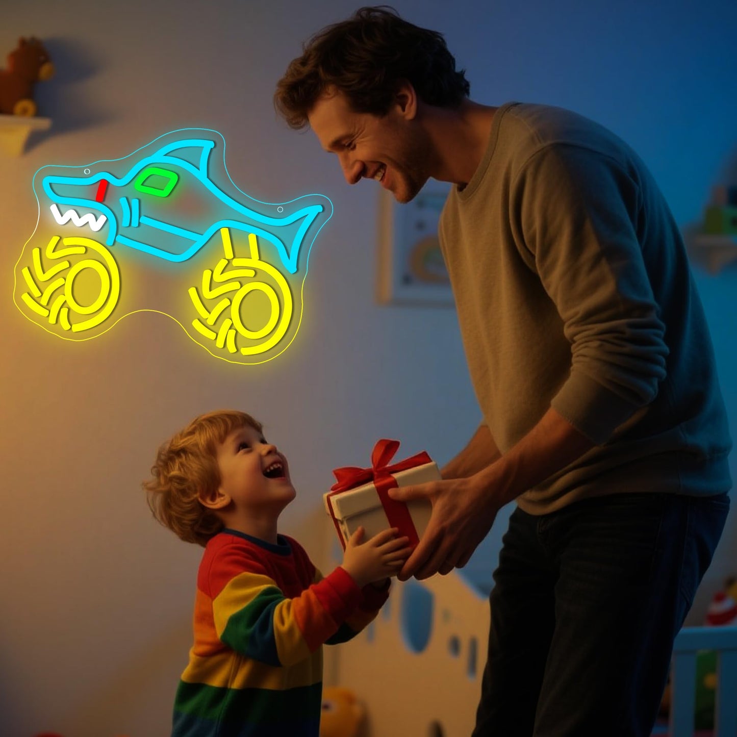 Monster Truck Neon Sign for Wall Decor Monster Truck LED Neon Light for Teen Boy Room Bedroom Playroom Living Room Bar Party Garage Man Cave Decor Birthday Gifts Dimmable Size 13.7 * 10.1 In(TWP324)