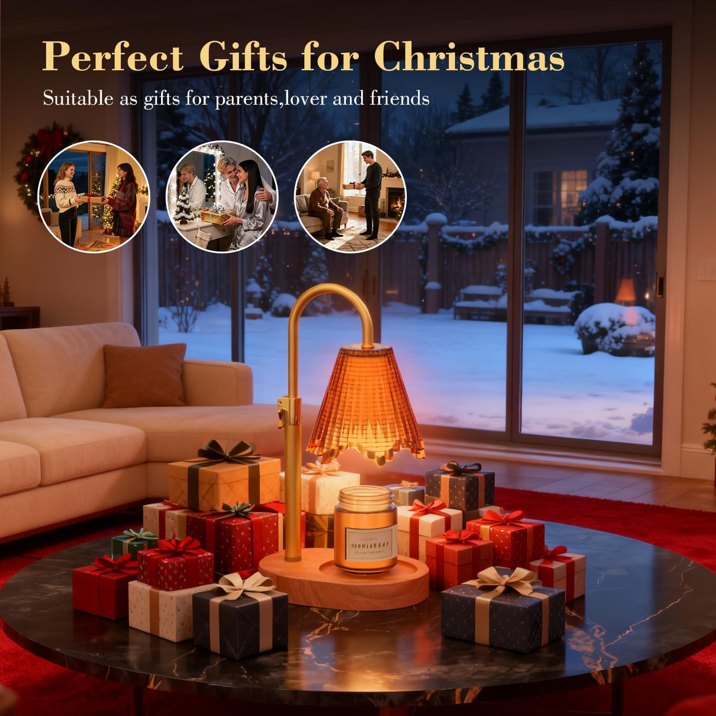 WYghyronic Candle Warmer Lamp with Adjustable Height - Flameless 4-Level Dimmable Wax Warmer with Colorful Glass Shade & Wooden Base, Timer Function & Stylish Design in Multiple Colors (Brown2)