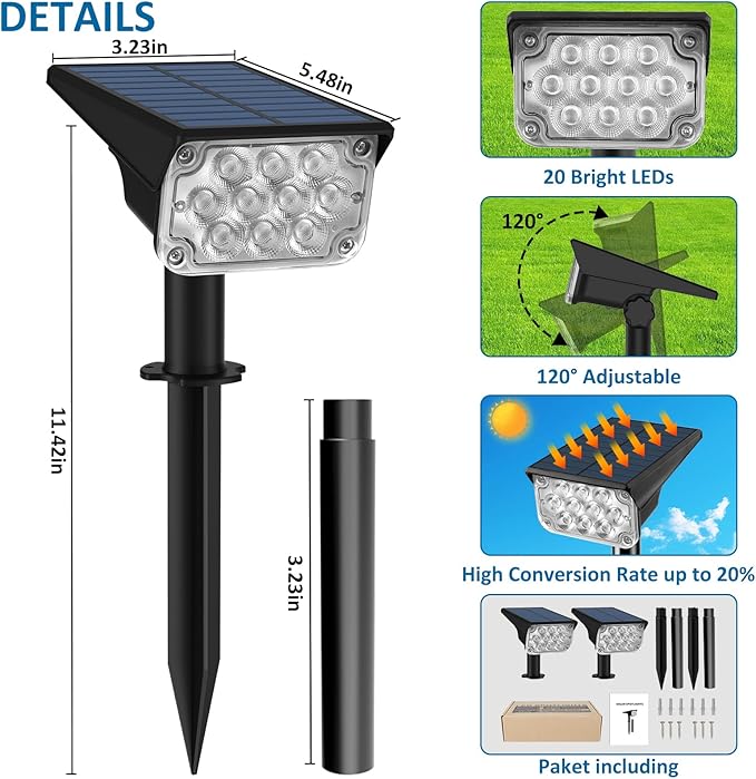 T-SUNUS Christmas Green Solar Spot Lights Outdoor, Landscape Spotlights 2 Modes Dusk to Dawn Waterproof IP65 for Accent Uplighting Tree St. Patrick's Day Yard Statue Graveyard Driveway Flag Halloween
