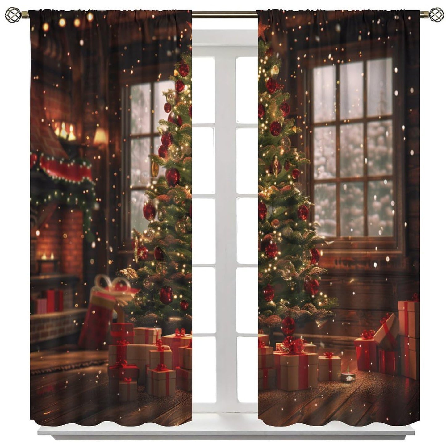 Christmas Tree Curtains Winter Holiday Christmas Merry Xmas Window Treatment for Living Room Bedroom Decor Window Drapes 42" W X 45" L