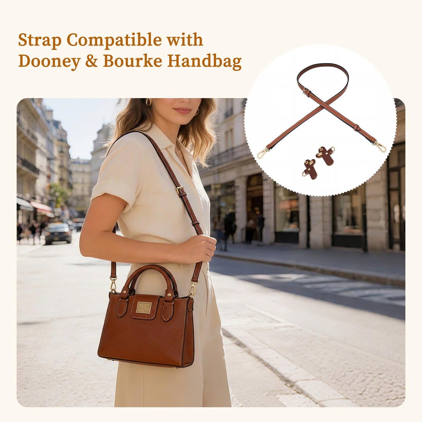 Dukrouk Straps Compatible with Dooney and Bourke Accessories-Genuine Leather,Adjustable Replacement Strap,Brown