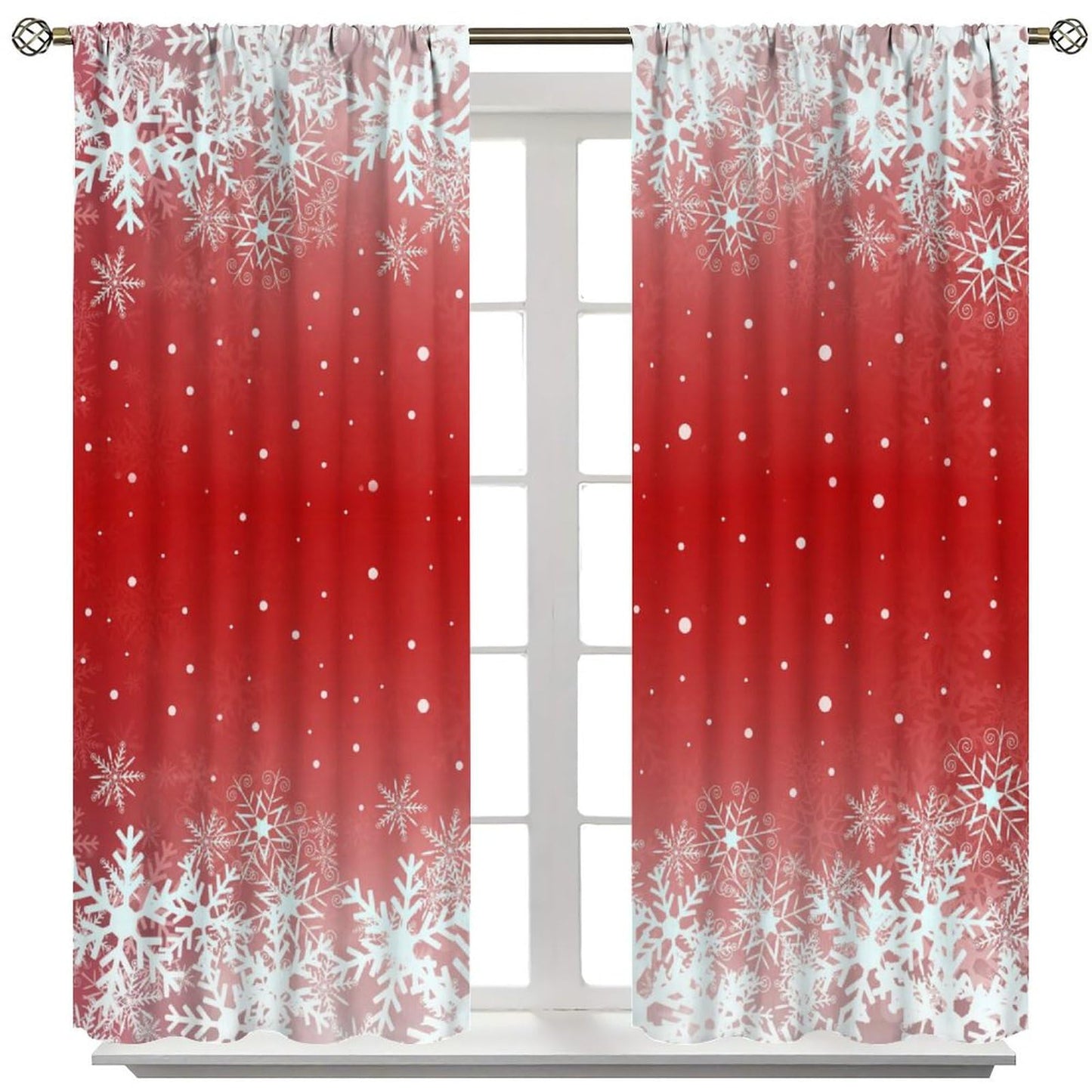 FengMingRui Merry Christmas Snowflakes Curtains for Happy Festival Living Room Bedroom Home Decor Window Drapes 52" W X 84" L