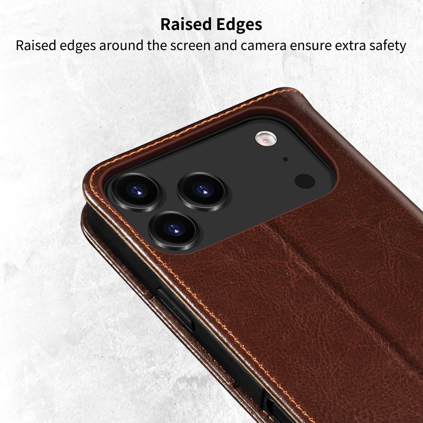 Belemay Leather Wallet Case Compatible with iPhone 17 Pro Max, Premium Cowhide Leather Two-Tone Effect, RFID Blocking Card Holders, Shockproof TPU Shell, Kickstand, Protective Flip Cover, 6.9", Brown