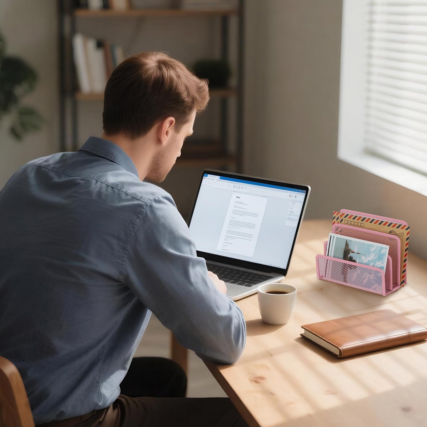 EASEPRES Desk Mail Organizer, Office Small Desktop Metal Mesh Envelope Letter Sorter Paper File Holder Organizer with 3 Vertical Upright Compartments, Pink 2 Pack