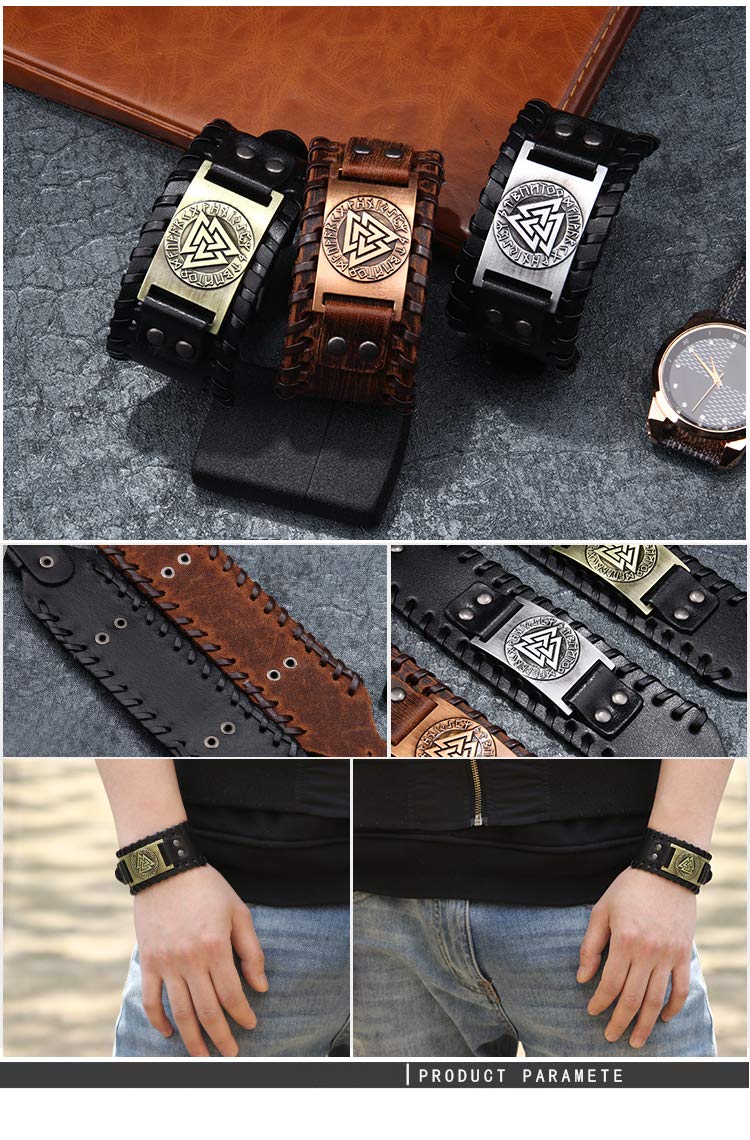 GelConnie Viking Bracelet Medieval Futhark Rune Punk Leather Cuff Bracelet Gothic Leather Wristband Nordic Bracelets Amulet Scandinavian Talisman Celtic Pagan Jewelry