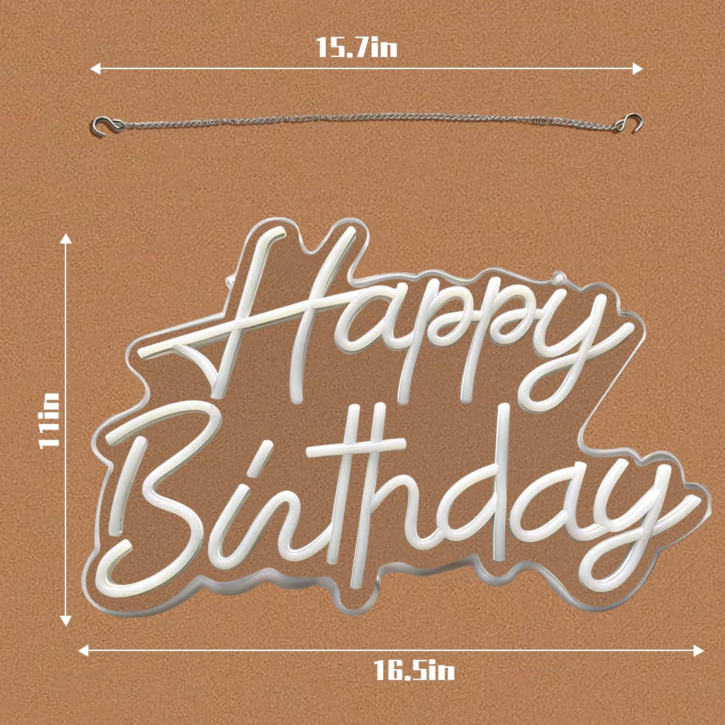 Dimmable and Reusable Neon Happy Birthday Sign for Birthday Party Wall Decoration,LED USB Happy Birthday Light up Neon Sign for Backdrop All Birthday Party Decoration, Cool White16.5x11in