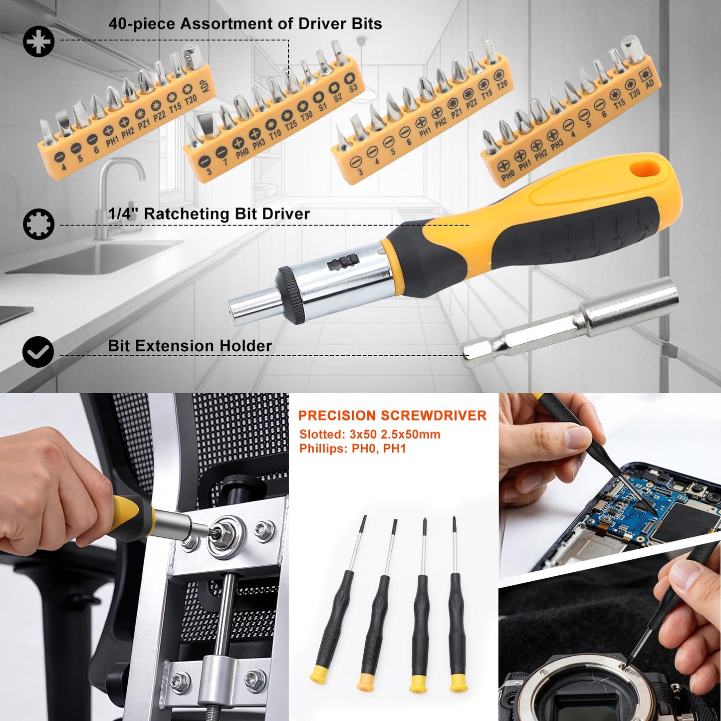 CRESOLVIA 199 Piece Tool Kit for Home,General Household/Auto Repair Tool Set,Basic Hand Tool Kit with Socket Wrench,Tool Box Case for Men,Perfect for Diyer Handyman Homeowner