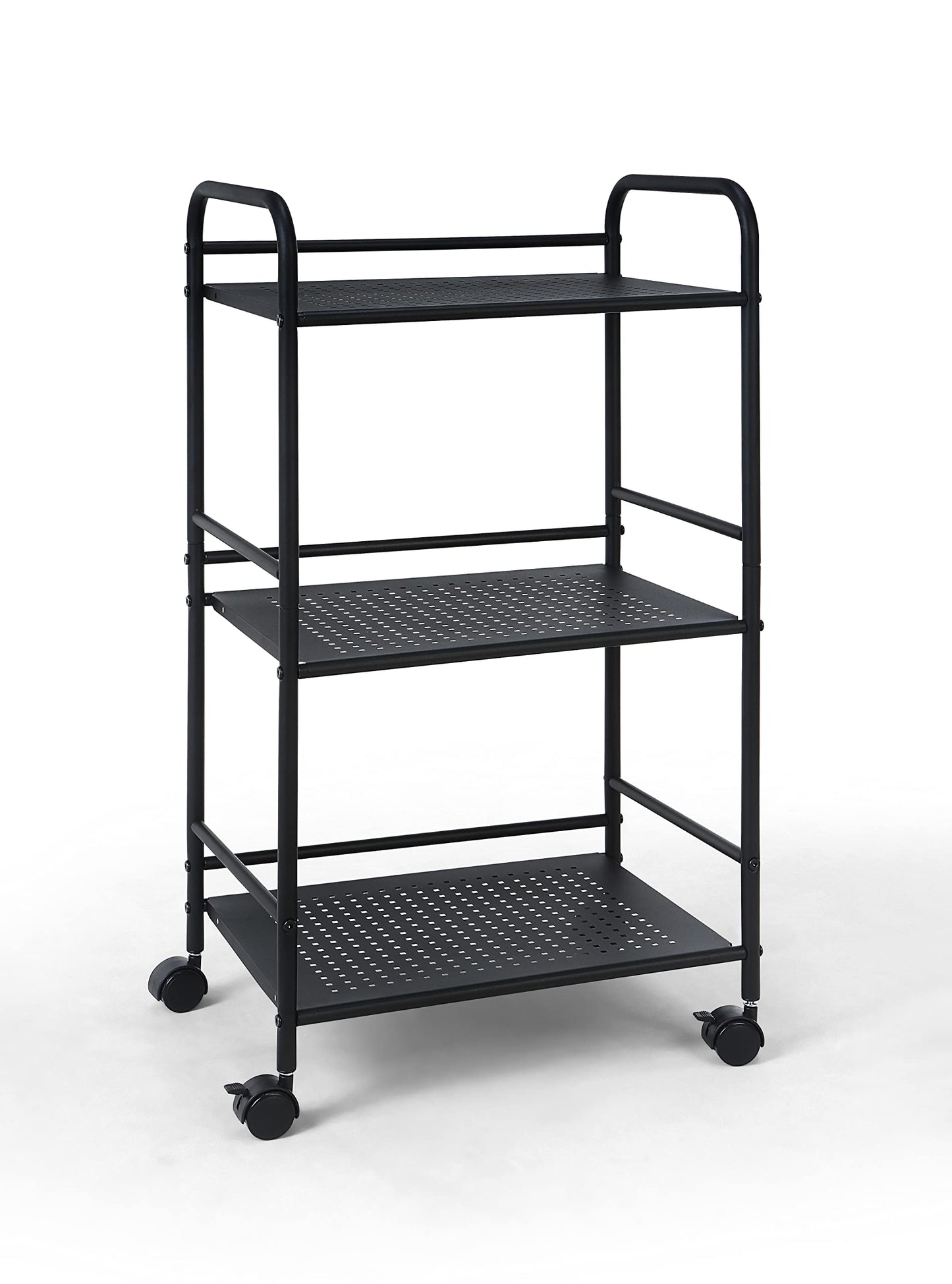 SunnyPoint 3-Tier Rolling Utility Cart – Metal Storage Organizer with Wheels, Mobile Kitchen Cart, Office & Home Organizer, Black, 12" D x 16.92" W x 31.1" H