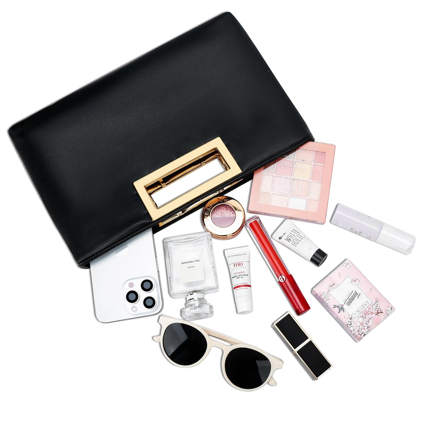 KKXIU Clutch Purse for Women Vegan Leather Evening Bag Formal Handbag for Wedding Party Prom Bridal (Black)