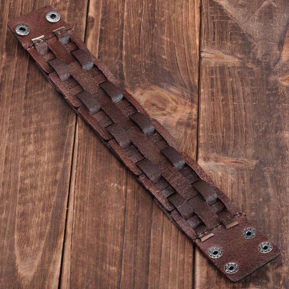 Zysta Punk Gothic Mens Genuine Leather Braided Bracelet Wristband Cuff Bangle 8.5-9" Brown