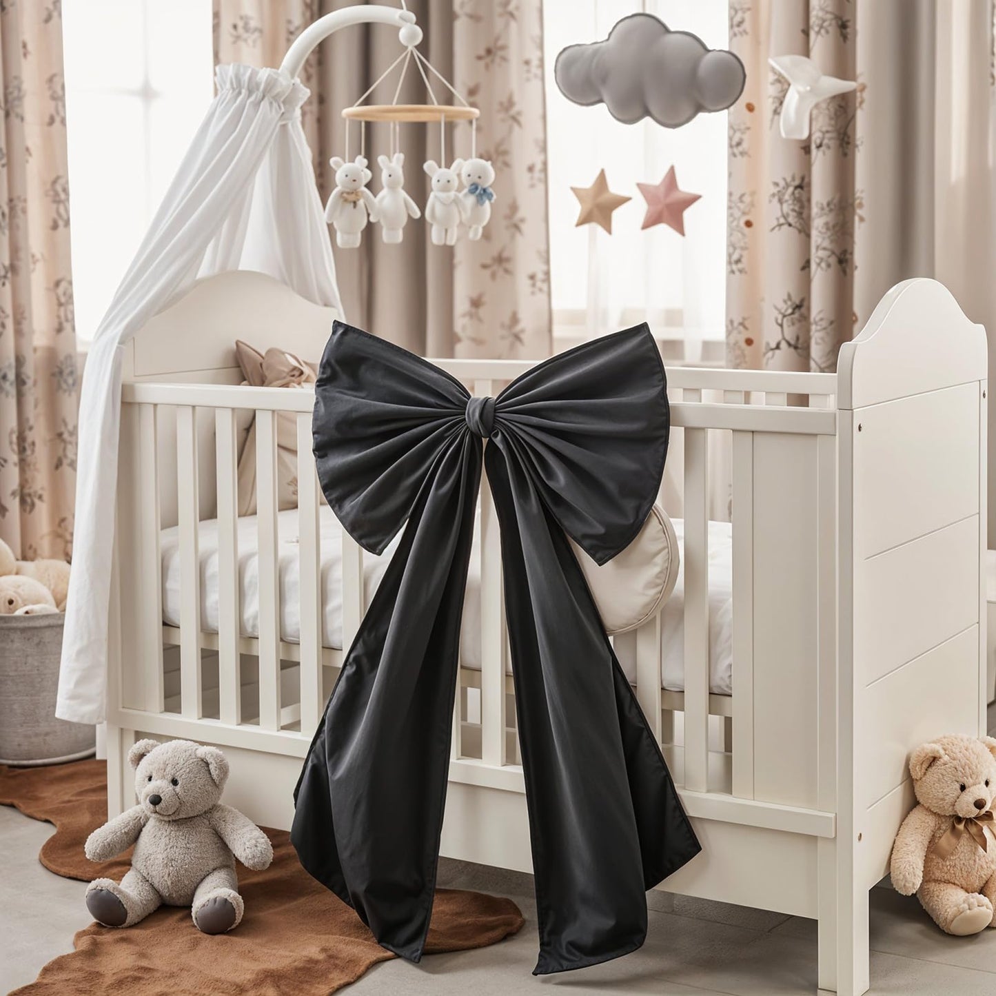 Froova Black Bow Decor, 40 x 24 Inches Large Big Black Bow Party Decorations for Backdrop Birthday Wedding Bride, Huge Satin Ribbon Tie Hanging Wall Decor for Her (Satin, Internal Stability Layer)