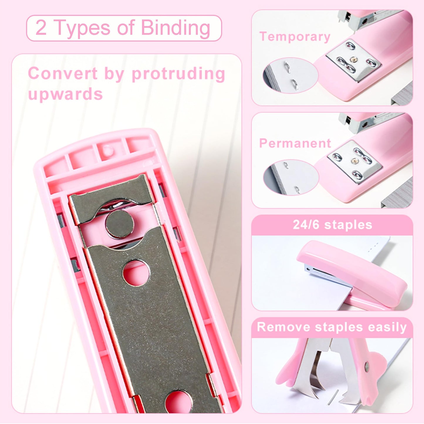 COMFYROOM Pink Desk Accessories with Pen Holder, Pink Office Supplies Desk Organizers and Accessories for women, Tape Dispenser, Stapler, Staple Remover, Staples, Clips Set, Ruler, Scissor, Pen, Tape