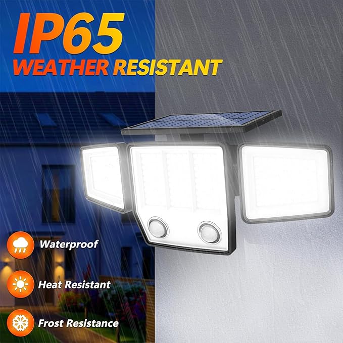 Solar Motion Sensor Outdoor Lights - 3000LM LED Outdoor Motion Lights with Dual Sensors, 3 Lighting Modes, 270° Illumination, IP65 Waterproof Security Flood Light for Yard, Garage, Patio