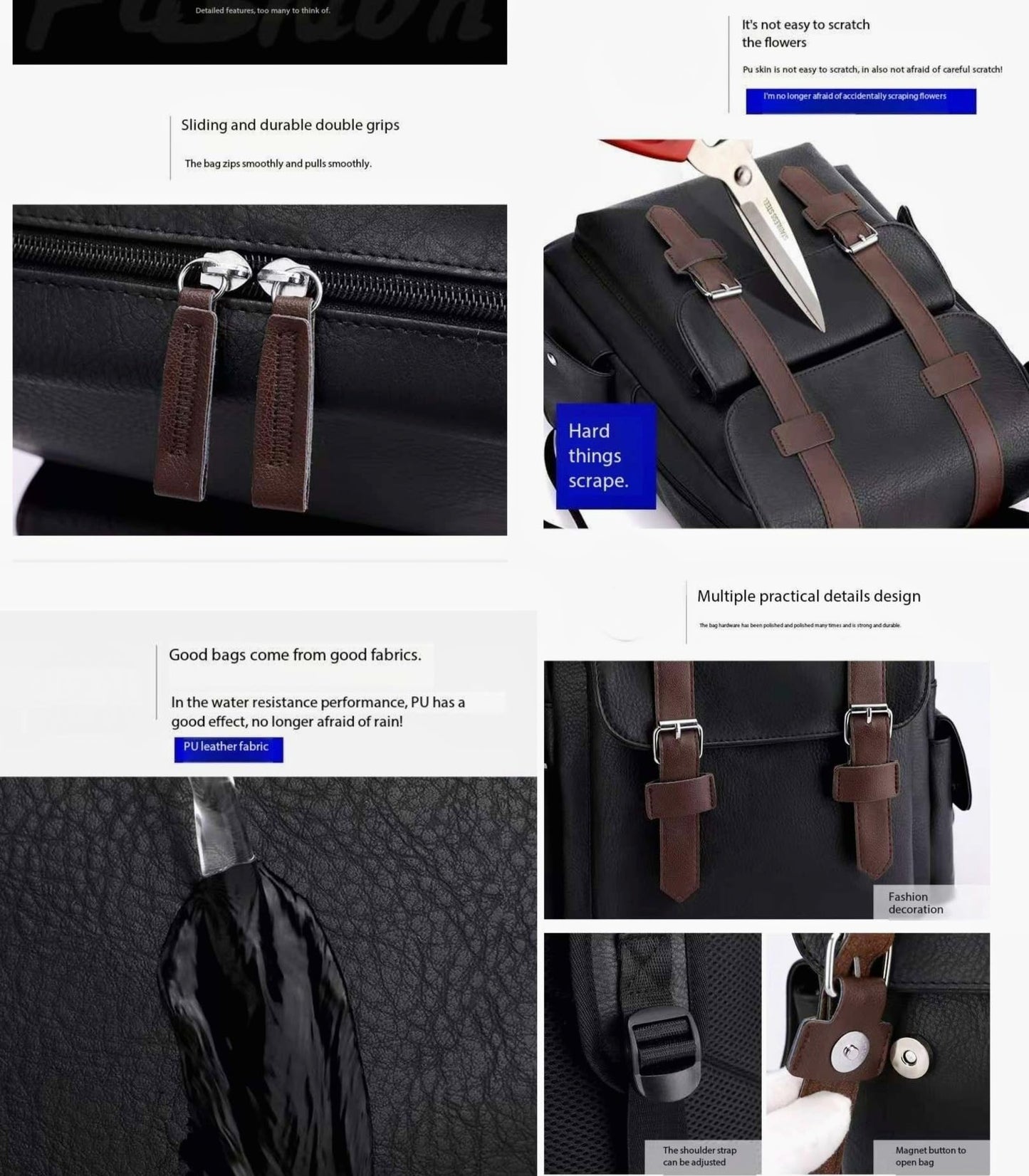 CYLYWJD Business Men and Women PU Leather Backpack 15.6inch Laptop Waterproof Backpack Travel Commuter Lightweight schoolbag (Black backpack9,Medium)