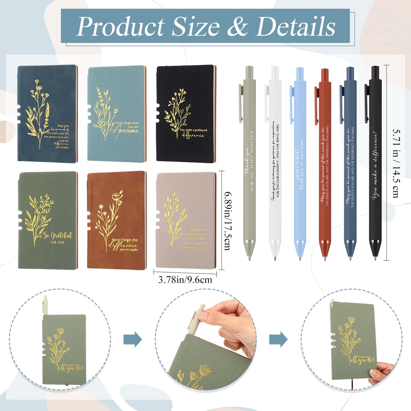 Didaey 6 Sets Employee Appreciation Gifts Set 13oz Boho Floral Ceramics Coffee Mugs with A6 Leather Notebooks Ballpoint Pens Bulk Office Thank You Gift for Coworkers Staff Team Nurse