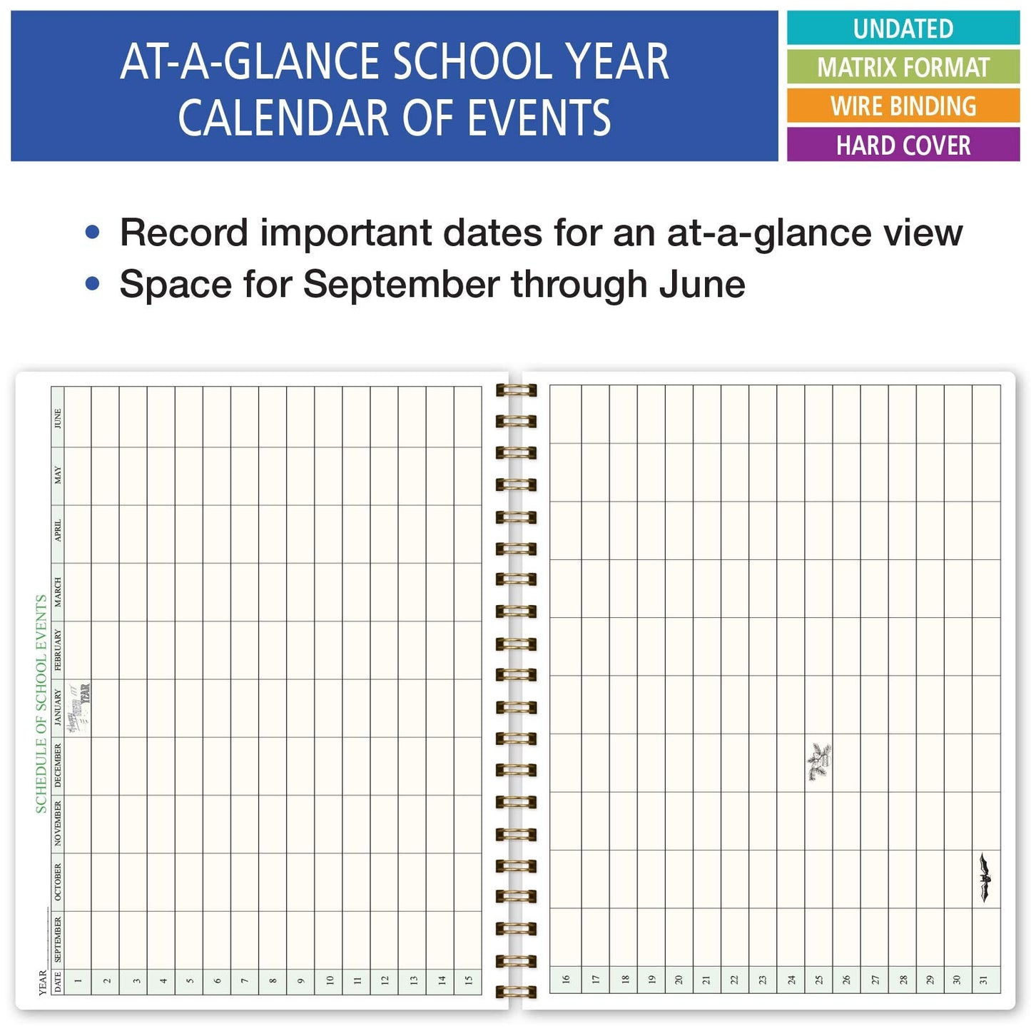 Elan Publishing Company HARDCOVER 7 Period Teacher Lesson Planner - Days Horizontally Across the Top with Bonus Clip-in Bookmark (Gold Dots Turquoise)