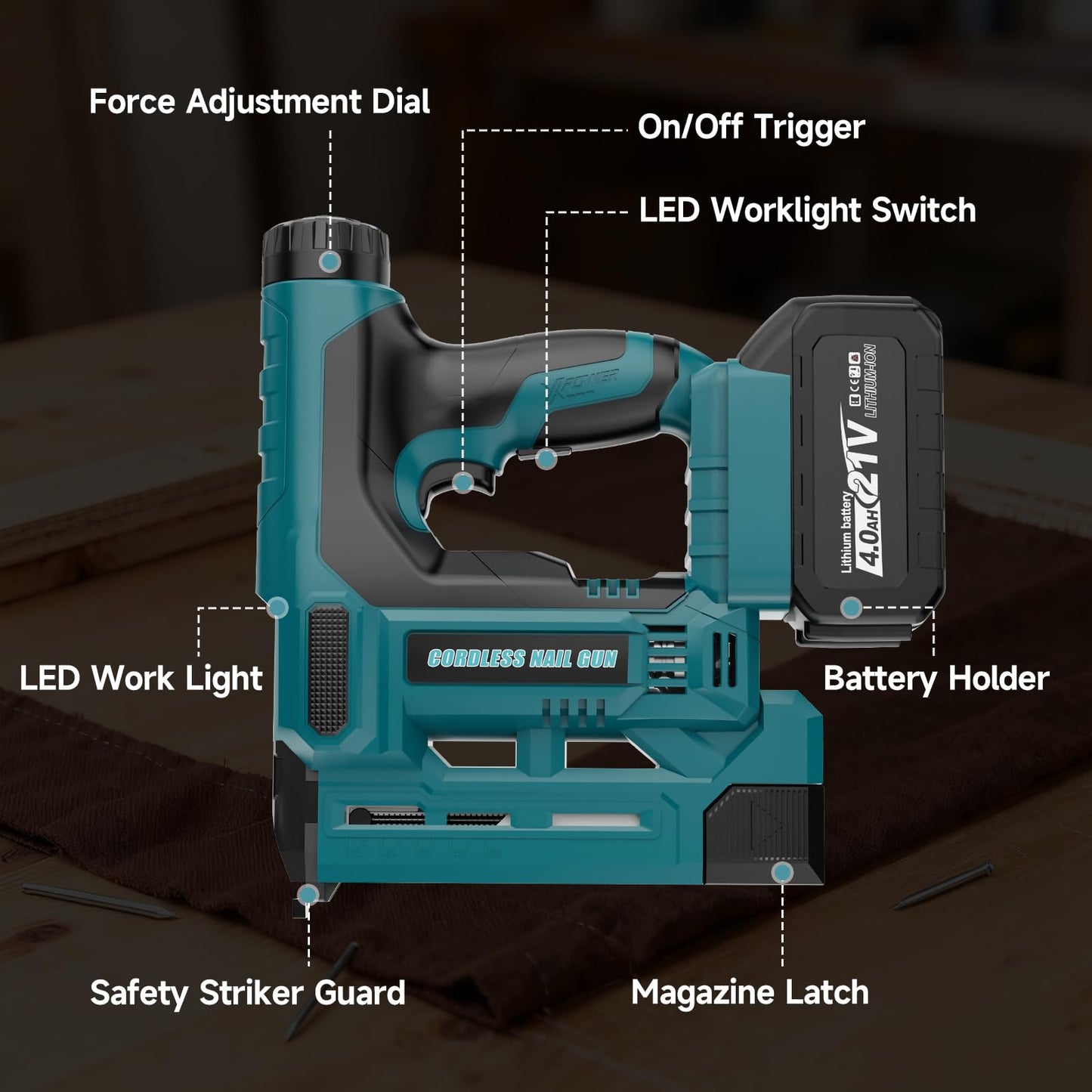 CAMXTOOL Nail Gun Cordless with 2Pcs 4.0Ah Battery, 18 Gauge 2 In 1 Brad Nailer & Staple Gun, Electric Nail Gun with 1000pcs Nails & 1000pcs Staples for Wood, Upholstery & DIY Projects, Depth Adjust