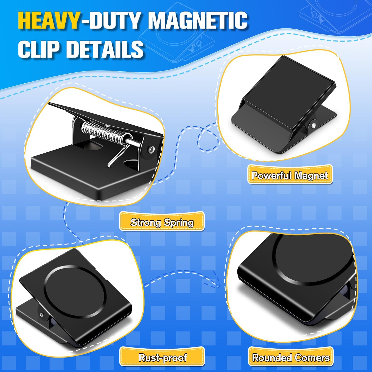 Grtard Strong Magnetic Clips, 2.2 Inch Extra Large Magnetic Clips Heavy Duty, 8Pack Magnet Clip for Fridge, Clip Magnets for Refrigerator, Whiteboard, Classroom, Kitchen, Office Organizer (Black)