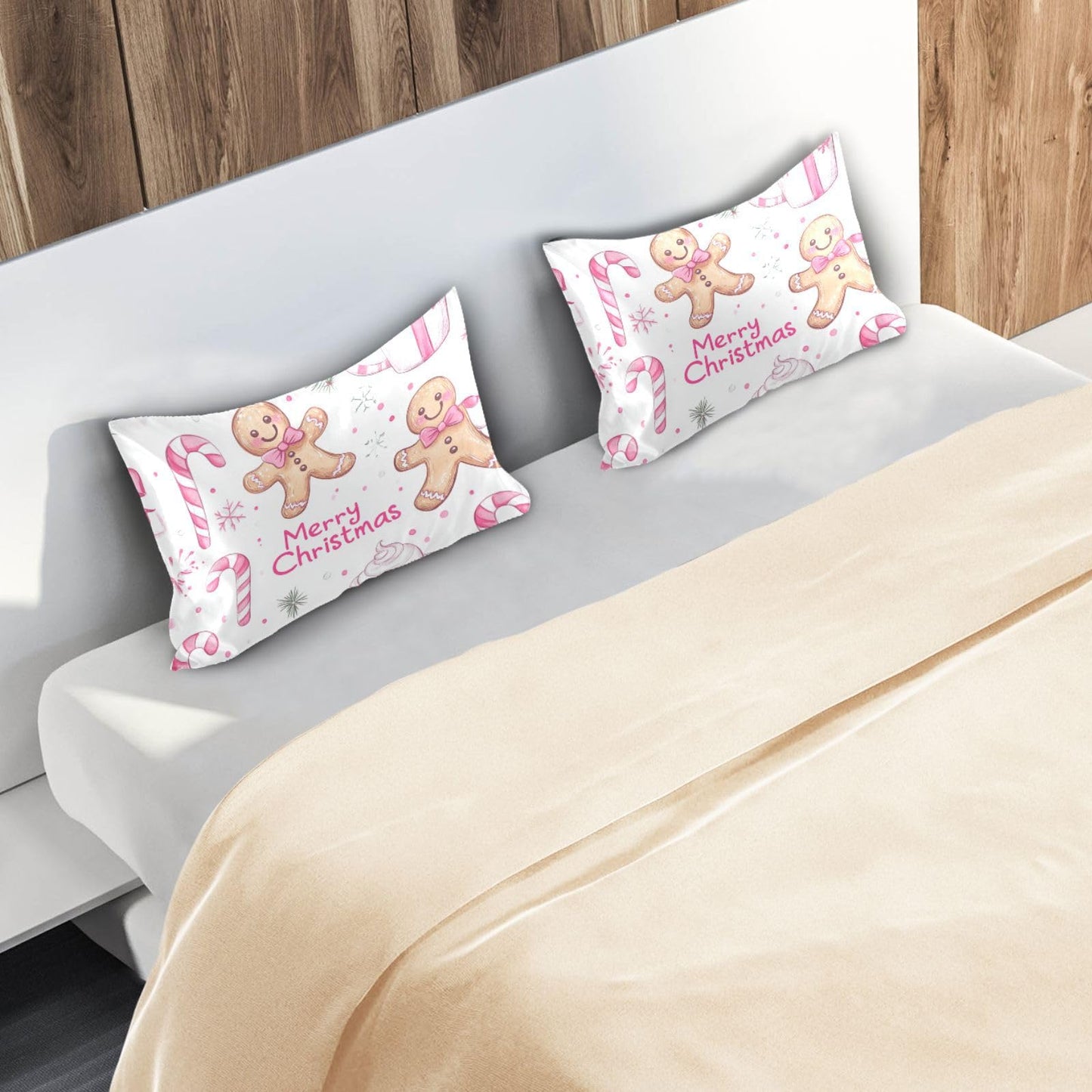 Dalzium Satin Pillowcase for Hair and Skin, Christmas Gingerbread Pink Cookies Silky Pillow Case Body Pillow Covers Queen Size with Envelope Closure