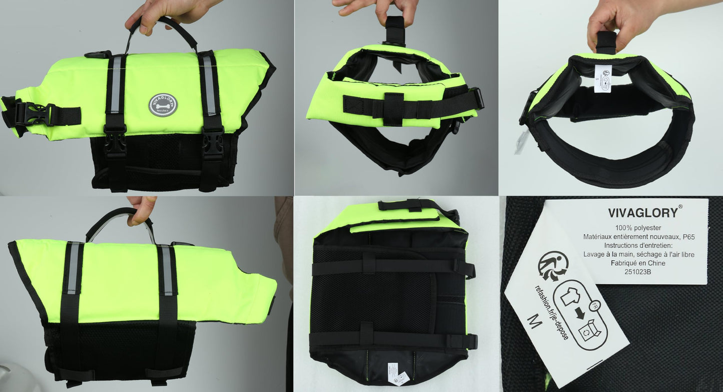 VIVAGLORY Dog Life Vest Rip Stop Dog Swim Vest, M, Bright Yellow