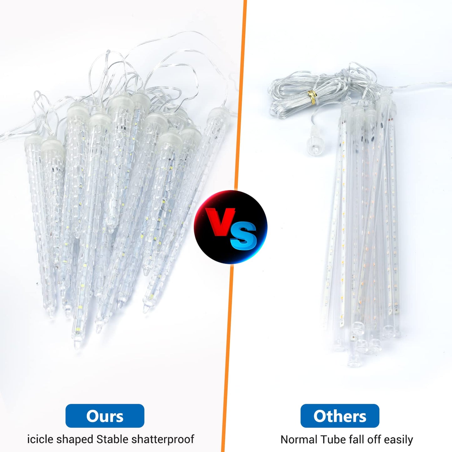 Joomer Icicle Christmas Lights Outdoor, 13FT 20 Icicles 400 LED Meteor Shower Icicle Lights Timer Waterproof Connectable Christmas Light for Outside Home Xmas Decoration - Blue