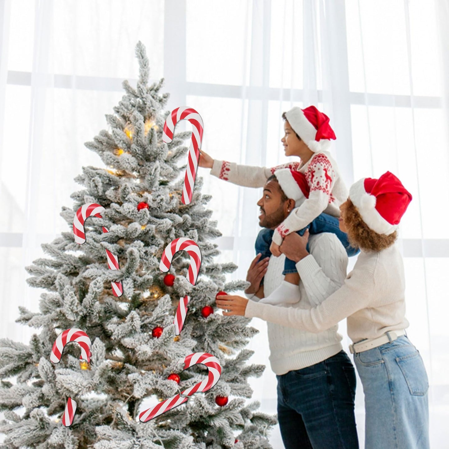 AWIZOM 12 Pcs 11.8 Inch Large Christmas Candy Canes Decorations Red White Wooden Candy Cane Ornaments Rustic Christmas Tree Hanging Decorations for DIY Crafts Xmas Holiday Party Supplies