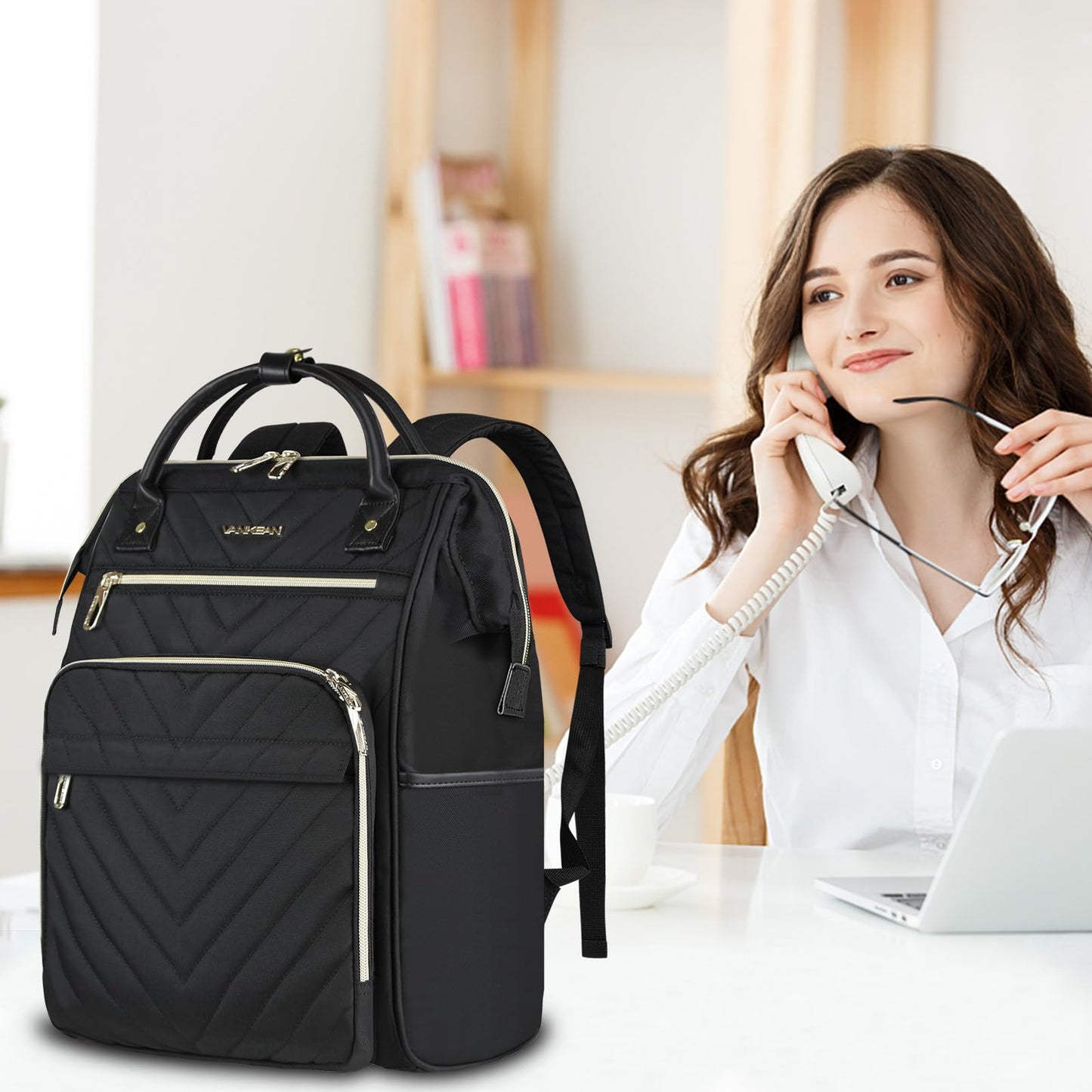 VANKEAN 17 Inch Laptop Backpack for Women Fashion Computer Work Bag, Large Capacity Waterproof Backpack, College Daypack Business Travel, Black