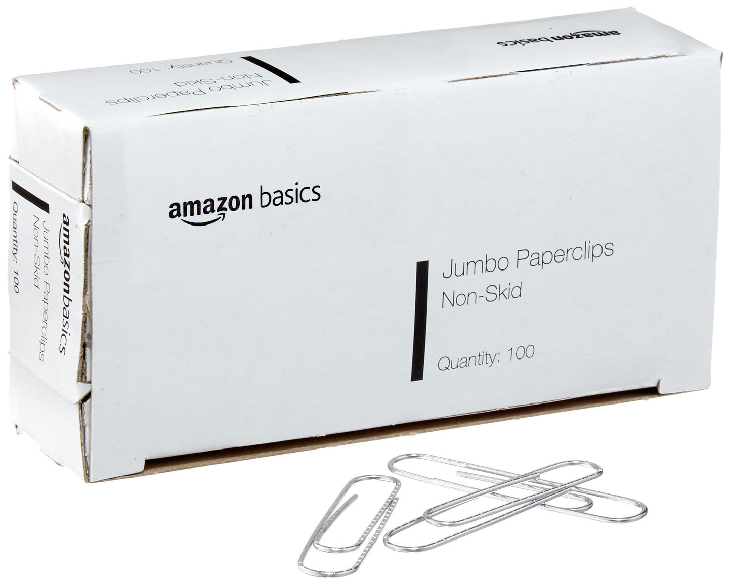 Amazon Basics Jumbo Size Office Paper Clips, Non-Skid, Silver, 1000 Count, 10 Packs of 100, A7072557