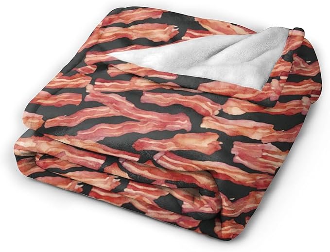 Funny Bacon Blanket, Food Throw Blankets, Meat Fuzzy Plush Blanket Ultra Soft for Bacon Lover Gift Kids Teens Women Men Girls Boys Stuff Decor for Home Bedding Sofas Couch Camping 50"X40"