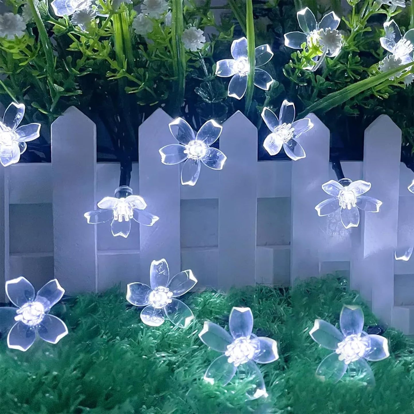 JACUXLSS Fairy Cool White Flower String Lights, 33ft 100 LED Plug in 8 Lighting Mode Cherry Blossom Indoor Wall Ceiling Window Decorations, Aesthetic Lamp Decor for Christmas Holiday Easter Bed Room