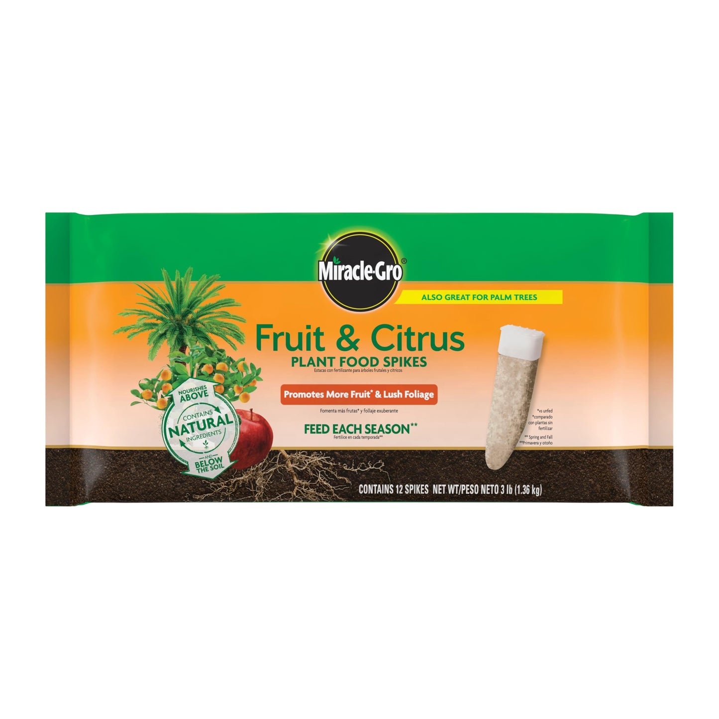Miracle-Gro Plant Food Spikes Bundle for Fruit and Citrus Plus Trees and Shrubs, For Deciduous, Evergreen and Flowering Trees and Shrubs, 24 Spikes