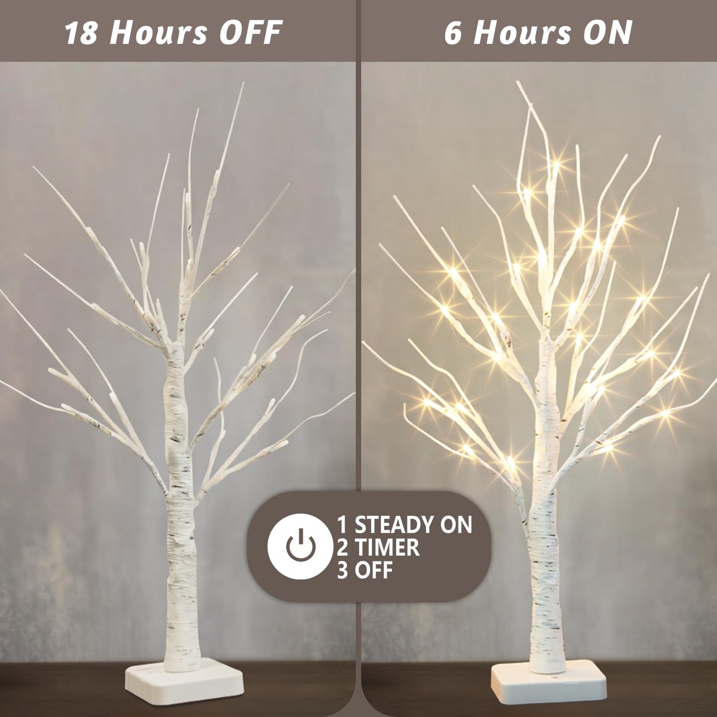 Vanthylit 4 Pcs Lighted Birch Tree Battery Powered Tabletop Tree Decorations for Home Fireplace Party Christmas Decorations (22 Inch)
