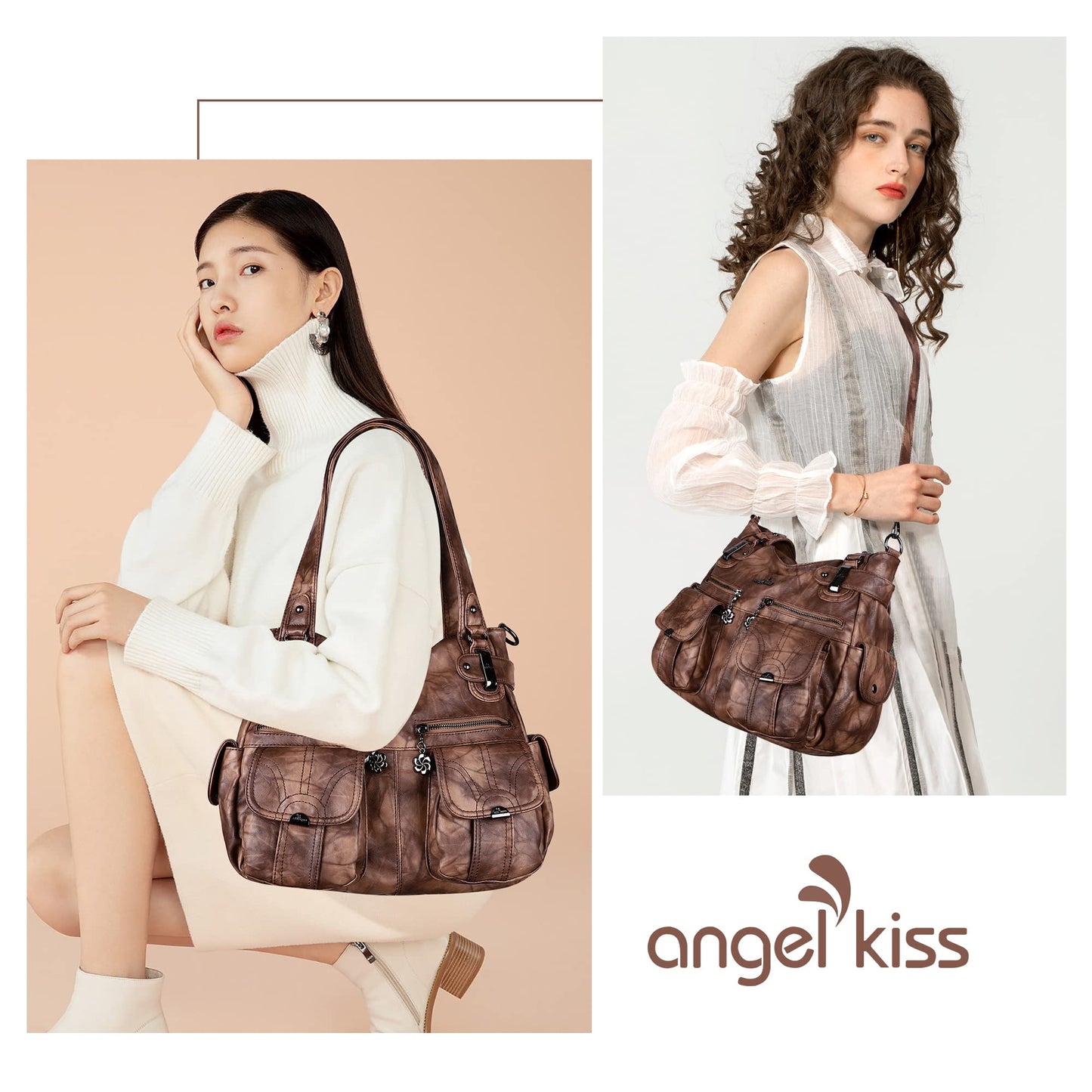 Purses and Handbags Women Tote Shoulder Top Handle Satchel Hobo Bags Fashion Washed Leather Purse (5739-1#7028# 7 BROWN)