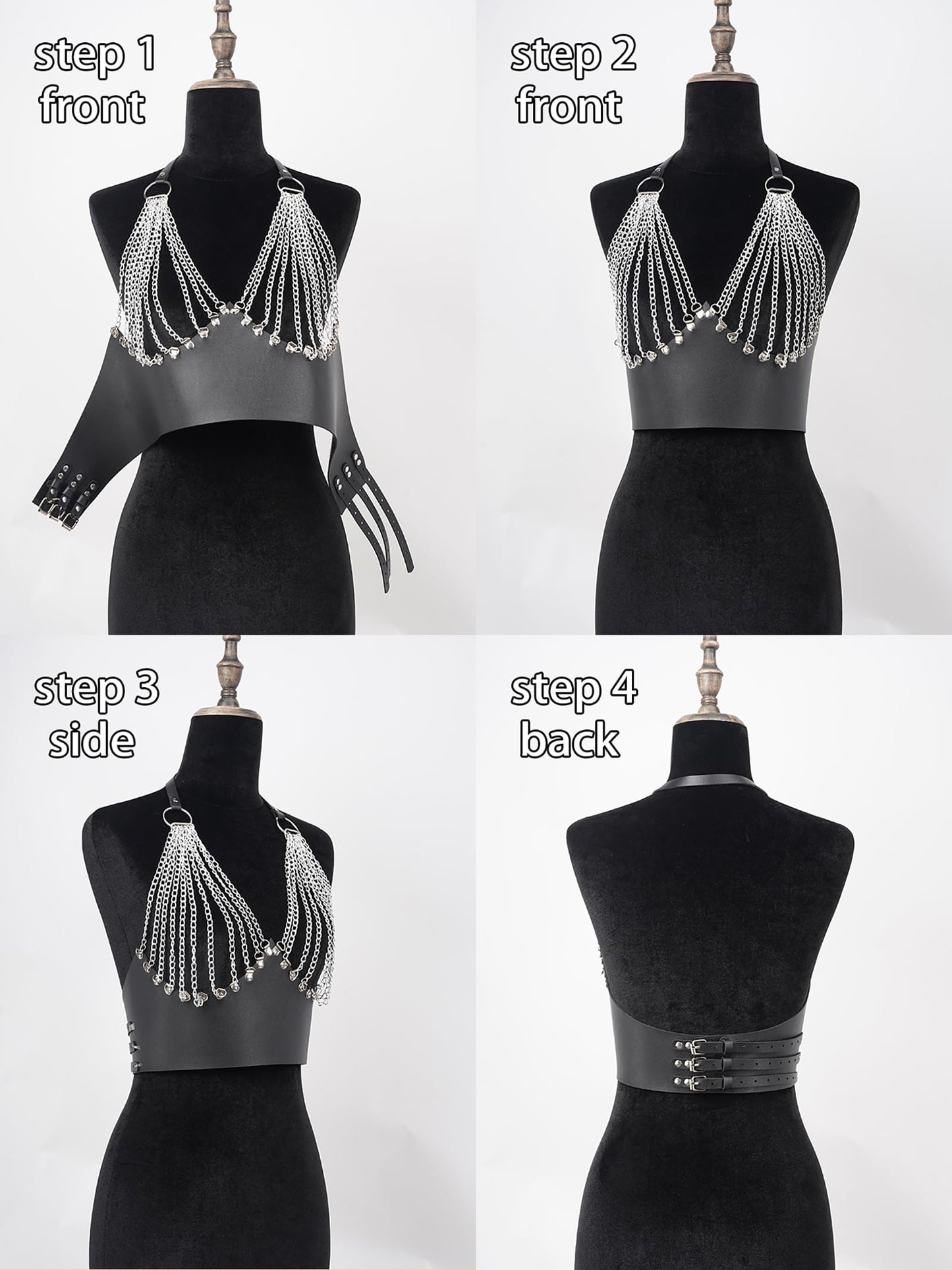 Women’s Punk Chain Harness Top, Adjustable Faux Leather Body Chain Crop with Alloy Hardware for Festival, Party, Rave & Stage Outfits (Fit Underbust 32.2-33.5in)
