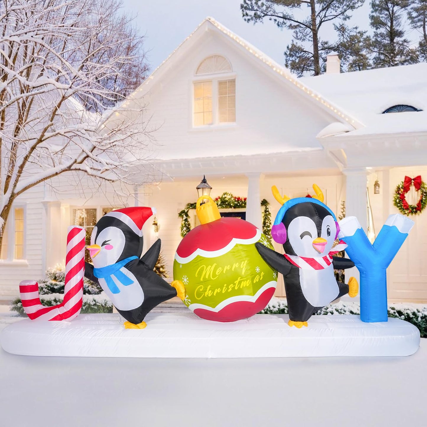 Meland 10FT Christmas Inflatable Outdoor Decorations, Christmas Blow Up Joy with Dancing Penguins & Candy Cane,Lighted Outdoor Yard Inflatable Cute Xmas Decor for Holiday Lawn Display