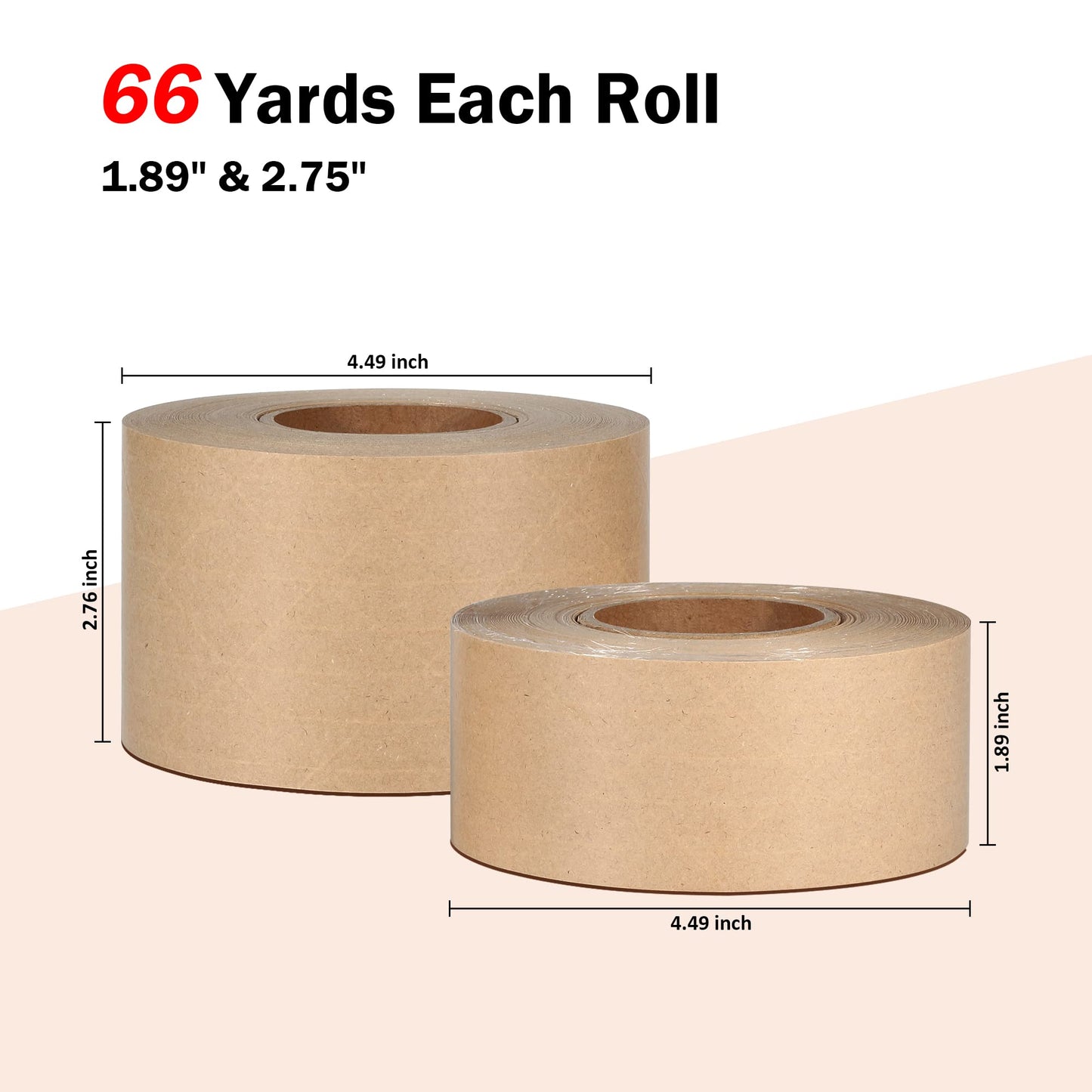LLPT Kraft Paper Gummed Tape 2.75” x 66 Yards 2 Pack Reinforced Fiberglass Water Activated Kraft Tape Brown Packing Tape Heavy Duty for Mailing Shipping Sealing Boxes (PGB7060R02)