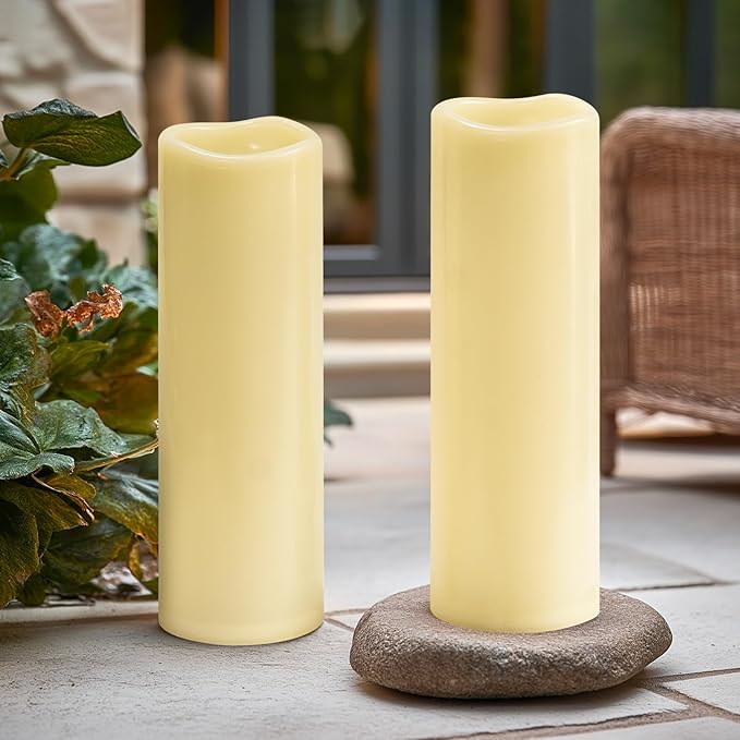 4" x 14" Ivory Large Waterproof Outdoor Flameless Candles Battery Operated LED Flickering Pillar Candles with Remote and Timer for Indoor Outdoor Lanterns, Long Lasting, Set of 2