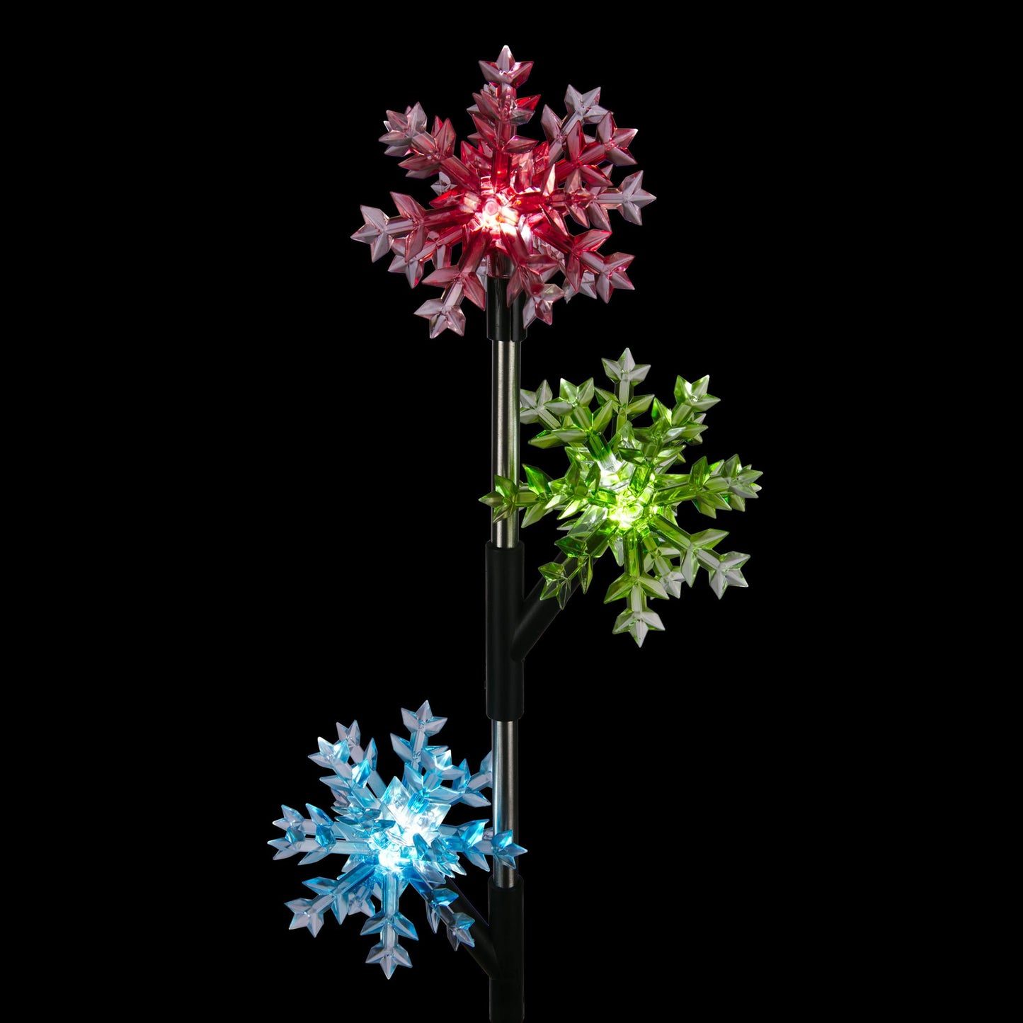 Alpine Corporation 32" Tall Outdoor Tiered Snowflake Garden Solar Stakes with 3 Cool White LED Lights - Set of 2 Christmas Decorations