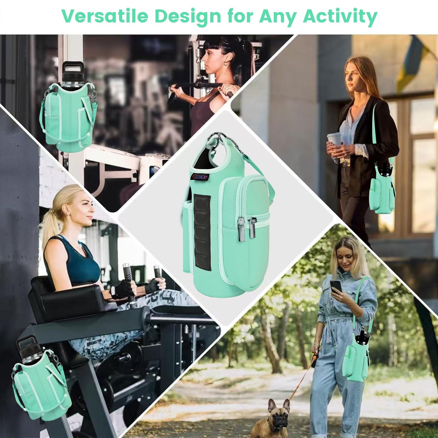 icolor Magnetic Gym Bag Water Bottle Carrier Holder with Phone Pockets & Shoulder Strap,5 Built-in Magnets Gym Bottle Pouch Sleeve,Magnetic Bag Gym Accessories Organizer for Men Women