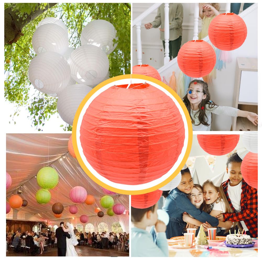 Ruidee 6Pcs Paper Lanterns Decorative Round Hanging Paper Lanterns for Birthday, Wedding, Christmas Xmas, Bridal, Home Decor, Party Decoration(12in/Red )