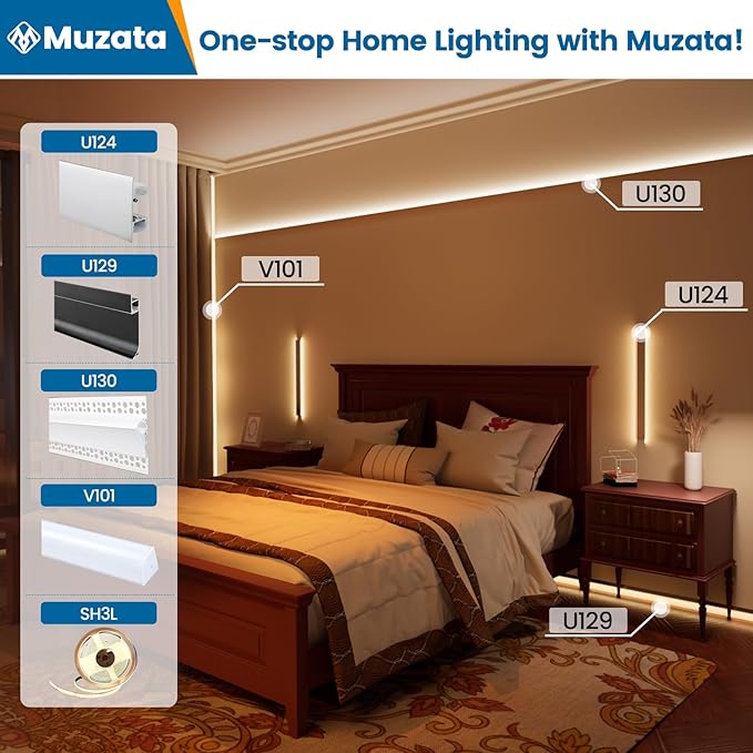 Muzata 10Pack 3.3FT/1M Plus-Size Spotless V Shape LED Channel Silver Aluminum LED Diffuser Channel with Milky White Cover V101 WW 1M