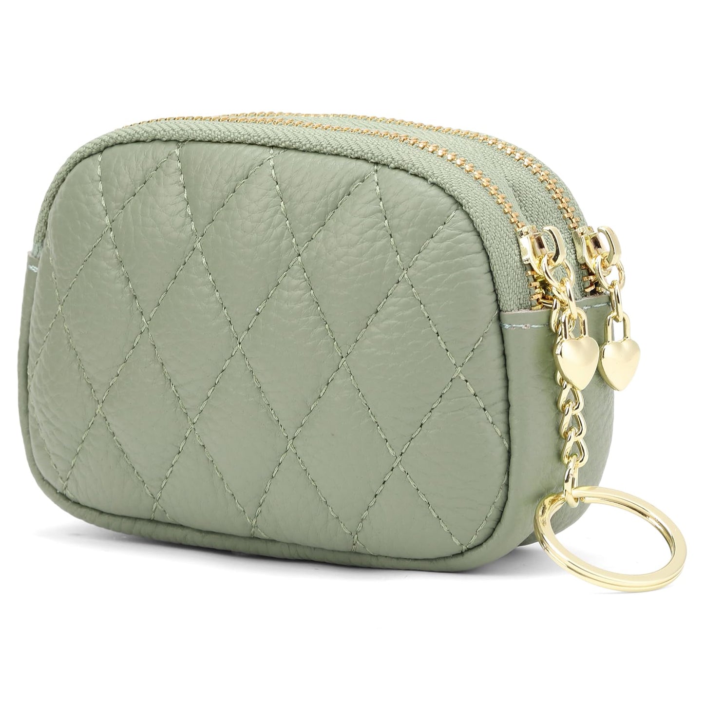 SENDEFN Women's Coin Purse Genuine Leather Wallet Small 2 Zippers Change Pouch Purse with Keychain Ring