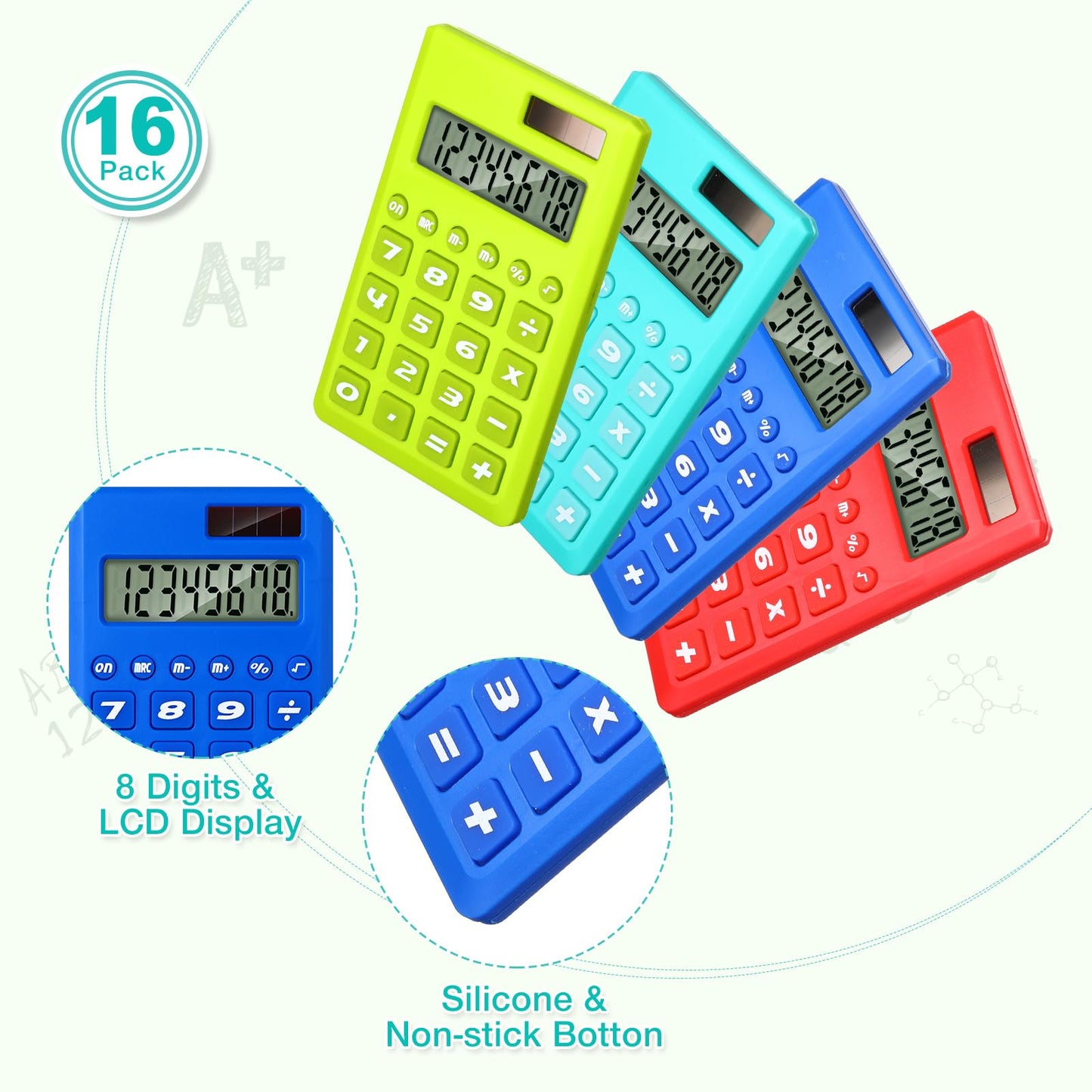 Yunsailing 48 Pcs Pocket Calculators Bulk Mini 8 Digit Handheld Calculator Small Basic Standard Calculator for Students Kids Teachers School Desktop Home Office, 3 Designs (Classic)