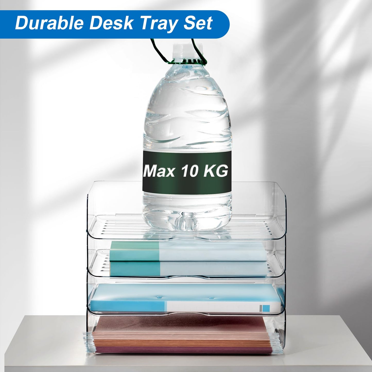 Desk Organizer and Storage,4-Tier Paper Letter Tray Organizers,Stackable Clear Desktop Organizer for Documents,Book Magazine Storage,Office Supplies, (Clear,4 Pack)