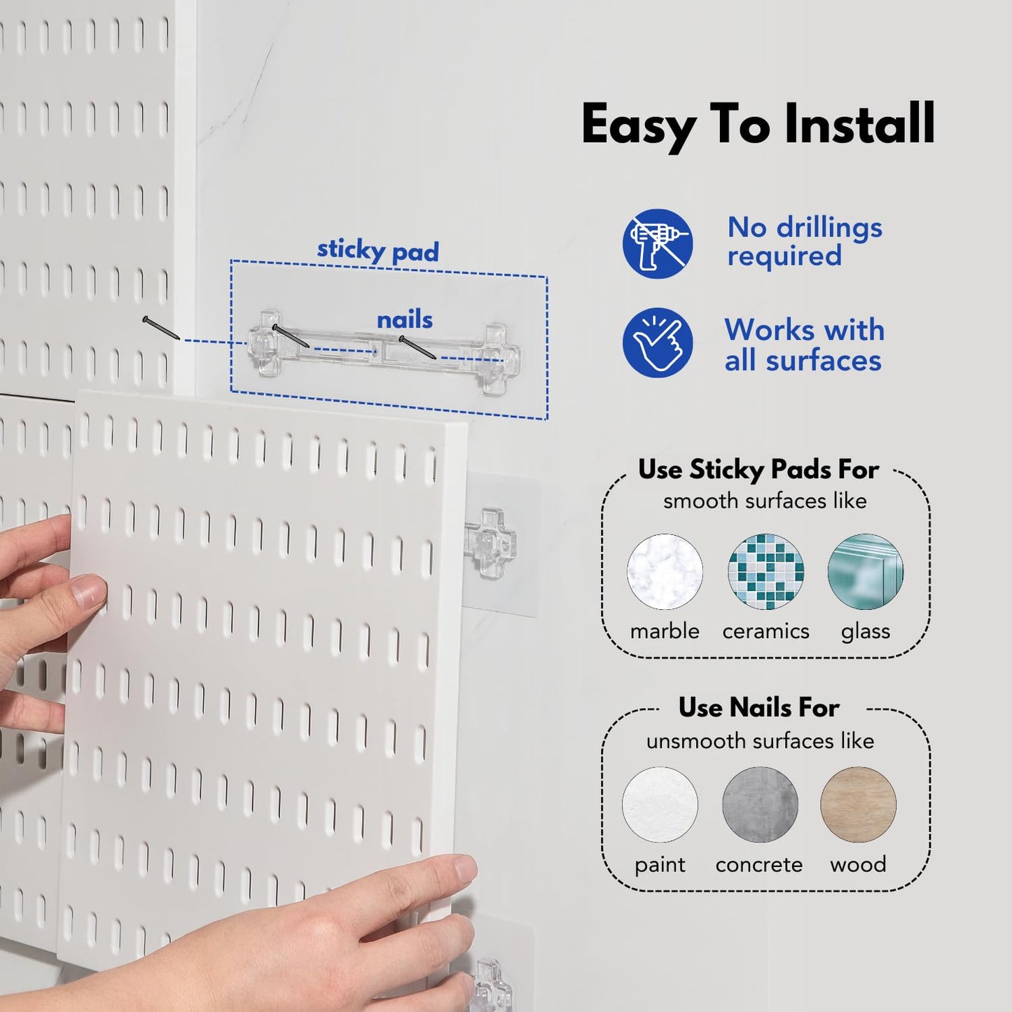 Keepo Pegboard Combination Kit with Modular Accessories, Wall Organizer for Gaming Setup, Crafts, and Ornament Display, Peg Board for Bedroom, Office, Home (White, 22″×11″)