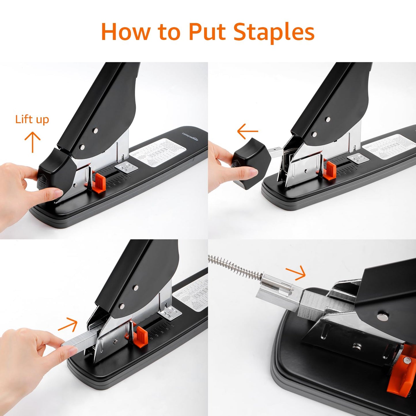Amazon Basics Effortless Heavy Duty Stapler, 210 Sheets High Capacity, Large Office Stapler with 1000 Staples, Black