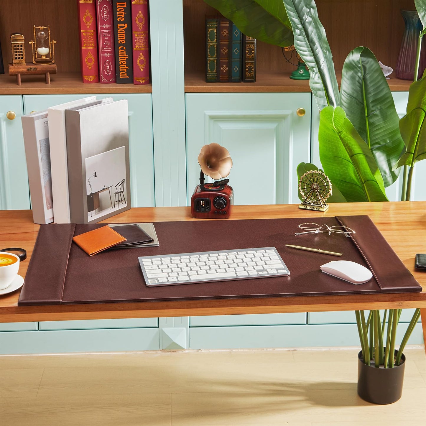 Saysurey 30 x 18 Inch Leather Desk Pad Protector with Side Rails, Executive Office Desk Mat for Home Workspace, Writing Surface, Mouse & Keyboard Pad, Elegant Gift for Men Dad Husband (Brown)